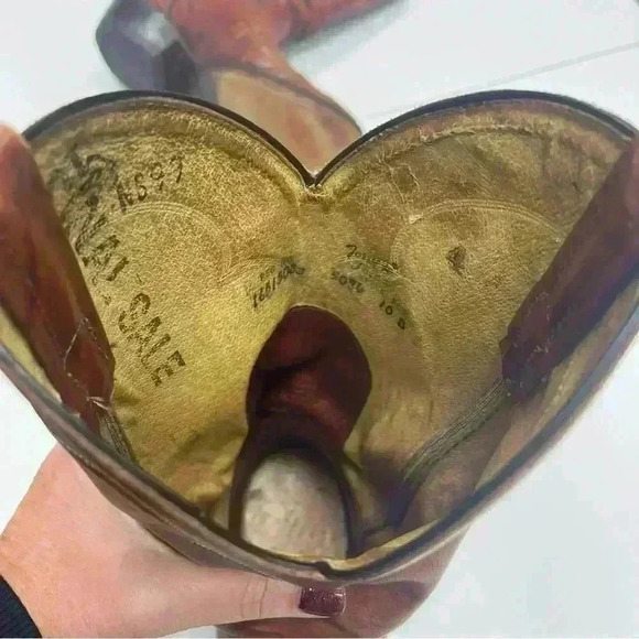 VTG TONY LAMA #5084 Leather Cowboy Western Boots Cognac Marble Brown 10 - B - Picture 8 of 14